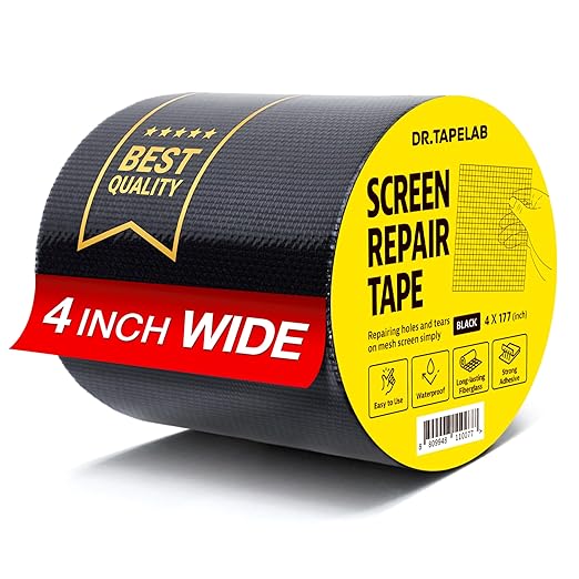 DR.TAPELAB, Black Window Screen Repair Tape, 2 in X 15 FT, Screen Repair Kit for Windows or Doors, Strong Adhesive Patch Kit Fiberglass Mesh Tape