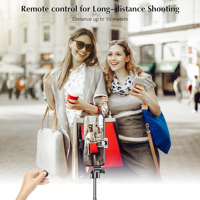 Mini Selfie Stick Tripod, Extendable Grip Phone Tripod with Detachable Remote Pocket Size, 4-in-1 Mini Phone Grip, 10m Wireless Shutter, Vlog Livestreaming Photography (Black)
