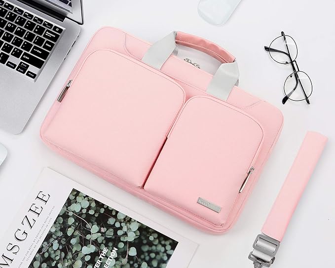 Lacdo 360° Protective Laptop Shoulder Bag, 16 inch Laptop Bag for 16 inch New MacBook Pro M4/M3/M2 /M1 Pro Max A3403 A3186 A2991 A2780 A2485 2024-2019, 15" Surface Laptop 7th Copilot+PC Computer, Pink