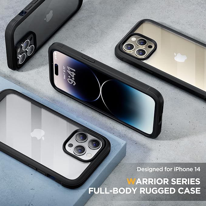 Miracase Glass Series Compatible with iPhone 14 Pro Case 6.1 Inch, Full-Body Clear Bumper Case with Built-in 9H Tempered Glass Screen Protector, with Camera Lens Protector, Black