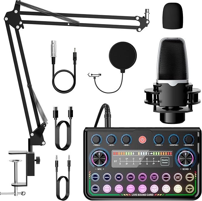SINWE Podcast Equipment Bundle for 2,All-in-One audio mixer,Plug-and-Play