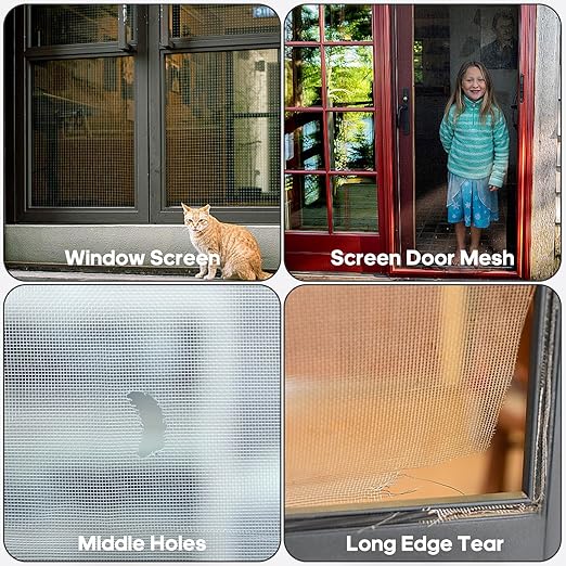 Black Screen Repair Tape, 4" X 180" (15FT) Window Screen Door Repair Kit, Strong Adhesive Fiberglass Patch Tape Mesh