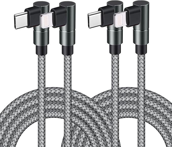 USB C to Lightning Cable MFi Certified PD Fast iPhone 12 Charging 6ft Cable 90 Degree Type C Charger Cord Compatible with iPhone 13/12/12 ProMax/12Mini/11 Pro Max/X/XS/XR/8, iPad 8th (Grey) …