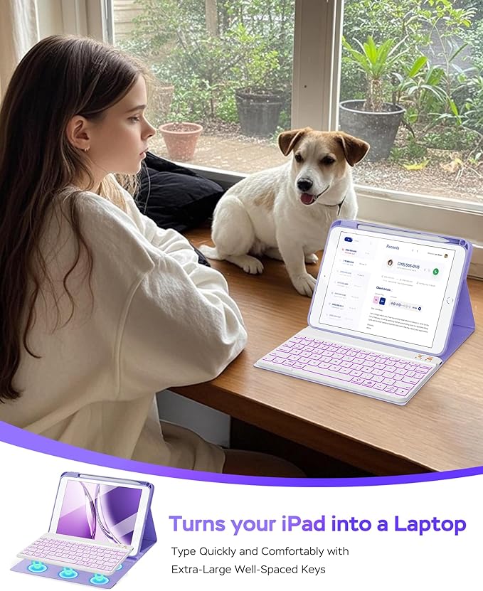 Keyboard Case for iPad 9th 8th 7th Generation 10.2" - 7 Colors Backlit Detachable Folio Keyboard Cover with Pencil Holder for iPad Pro 10.5" / iPad Air 3rd Gen (Purple)