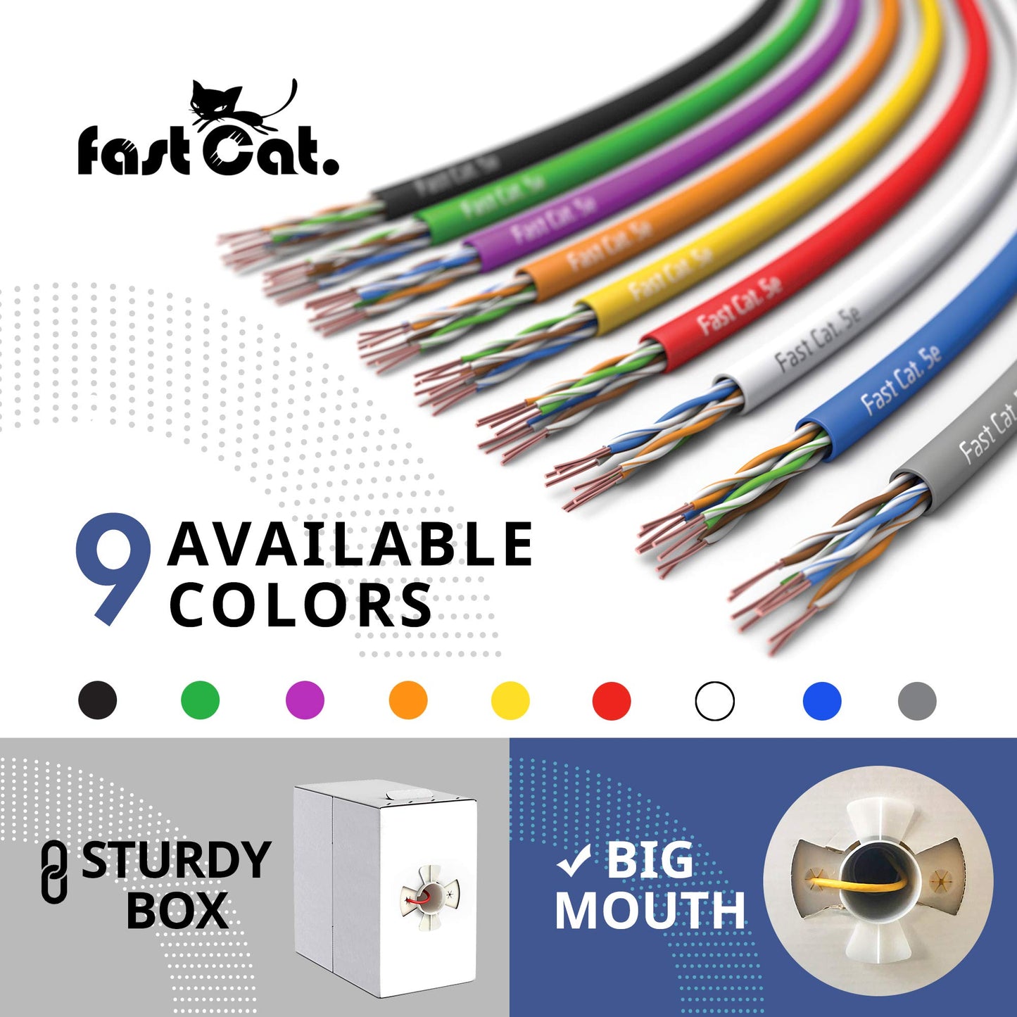 fast Cat. Cat5e Ethernet Cable 1000ft - ETL Listed 24 AWG, CMR, Insulated Bare Copper Wire Cat 5 ethernet Cable with FastReel - 350MHZ / Gigabit Speed UTP Cable Cat5e - CMR (Blue)