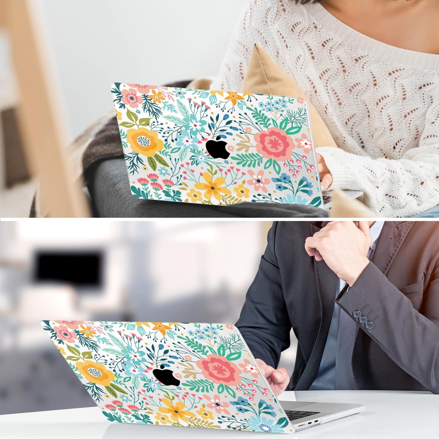 TWOLSKOO for MacBook Air 15 inch Case 2026 2025 2024 2023 Release M5 A3448 M4 A3241 M3 A3114 M2 A2941, Plastic Hard Shell & Screen Protector & Keyboard Cover & Trackpad Film, Abstract Flower