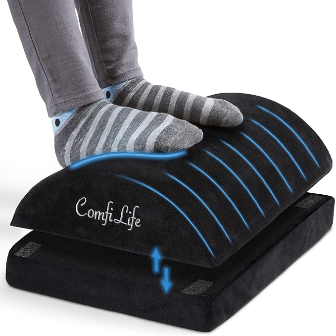 ComfiLife Foot Rest for Under Desk at Work – Adjustable Desk FootRest for Office Chair, Gaming Accessories – Ergonomic Teardrop Design for Back, Hip & Leg Pain Relief – 100% Memory Foam (Gray)