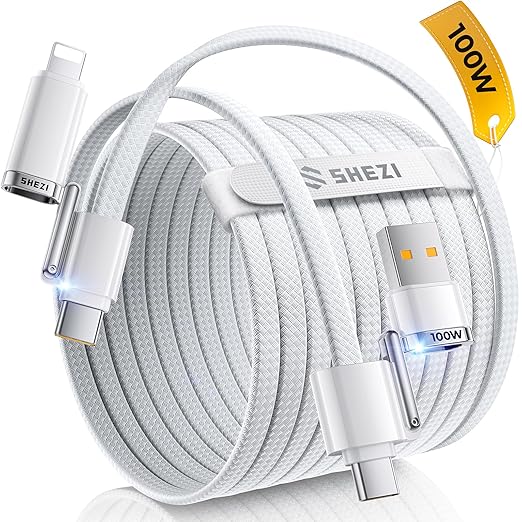 SHEZI 4-in-1 Compatible with USB C to Lightning Cable 100W Fast Charging & Data Transfer, Support to CarPlay & Android Auto, 5FT Multi Cords Charger for iPhone/iPad/Samsung/MacBook Cable, White