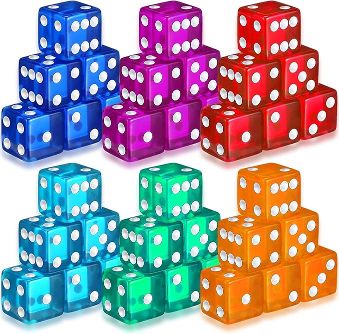 Seenelling 36 Piece 19 mm Casino Style Craps Dice Sets Acrylic and Translucent D6 Dice, Square W/Rounded Edge for Casino, Craps, Table Games and Board Games (Fresh Color)