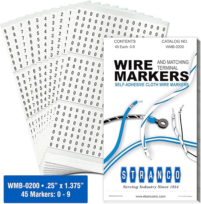 Premium Wire Marker Book Numbered 46-49 for Cable Management, Vinyl-Coated, High-Tack Adhesive, Electric Panel Wire Labels 10 Pages/Book