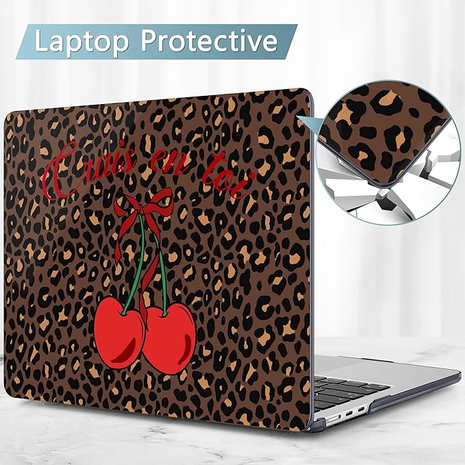 May Chen for MacBook Air 13.6 Inch Case 2025/2024/2023/2022 Release (Model A2681 A3113 A3240, M2 M3 M4 Chip) – Hard Shell Laptop Cover with Keyboard Cover & Screen Protector, Cherry & Leopard