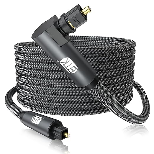 EMK 90 Degree Toslink Optical Cable 360 Degree Free-Rotating Plug Fiber Optic Cable S/PDIF Toslink Male to Male for Home Theater, Sound Bar, TV, PS4, Xbox