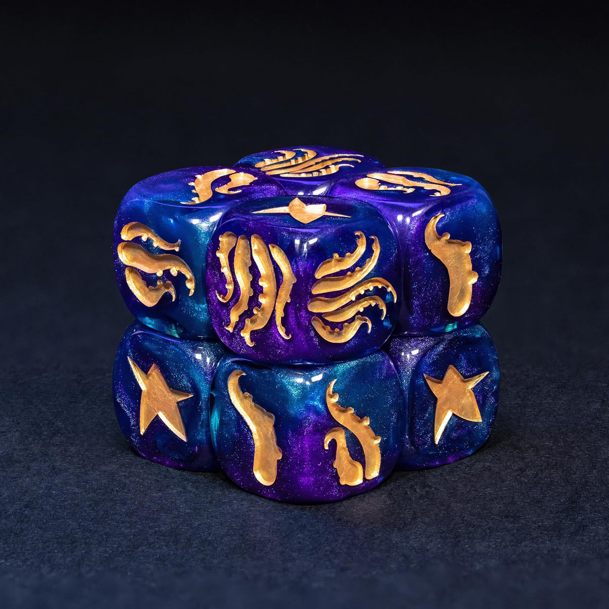 Cthulhu D6 Dice Set – 10 x 16mm Resin Dice with Elder Sign on Six | Classic Pips | Lovecraft Horror Themed Dice for Wargames, TTRPG, Board Games, DND, Call of Cthulhu