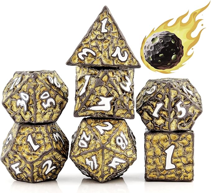 PJOY Metal Dice Set D&D for Dungeons and Dragons Dice with Case Meteorite Iron Purple 7PCS 16mm Role Playing Cool DND Gifts for Players DM Board Game Masters Wizards