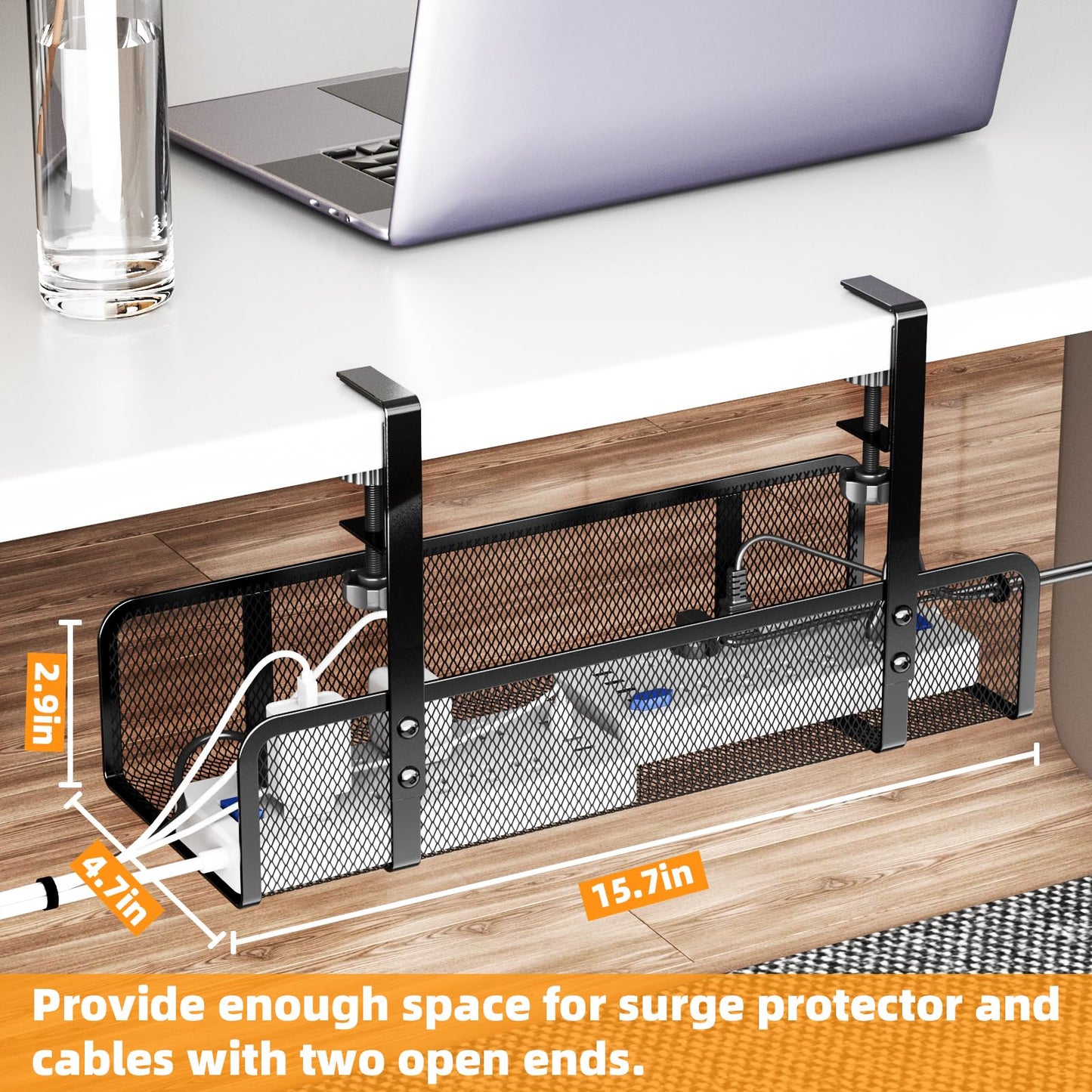 Under Desk Cable Management Tray, Wire Management Desk Cable Organizer Cable Management Box, Cord Organizer Storage for Office