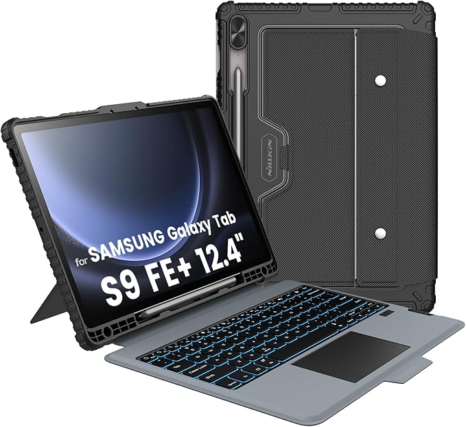 Nillkin for Samsung Galaxy Tab S10 FE 10.9” / S9 11" Case with Detachable Keyboard, 7-Color Backlit, Trackpad, S Pen Holder, Rugged Keyboard Case with Camera Cover for Samsung Tablet S10 FE 5G