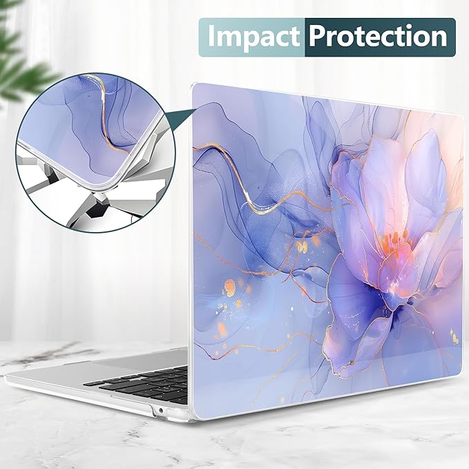 TWOLSKOO Compatible with M4 MacBook Air 13.6 inch Case 2025-2022 Release M4 A3240 M3 A3113 M2 A2681, Plastic Hard Shell & Keyboard Cover & Type C Adapter & Screen Protector, Blue Marble