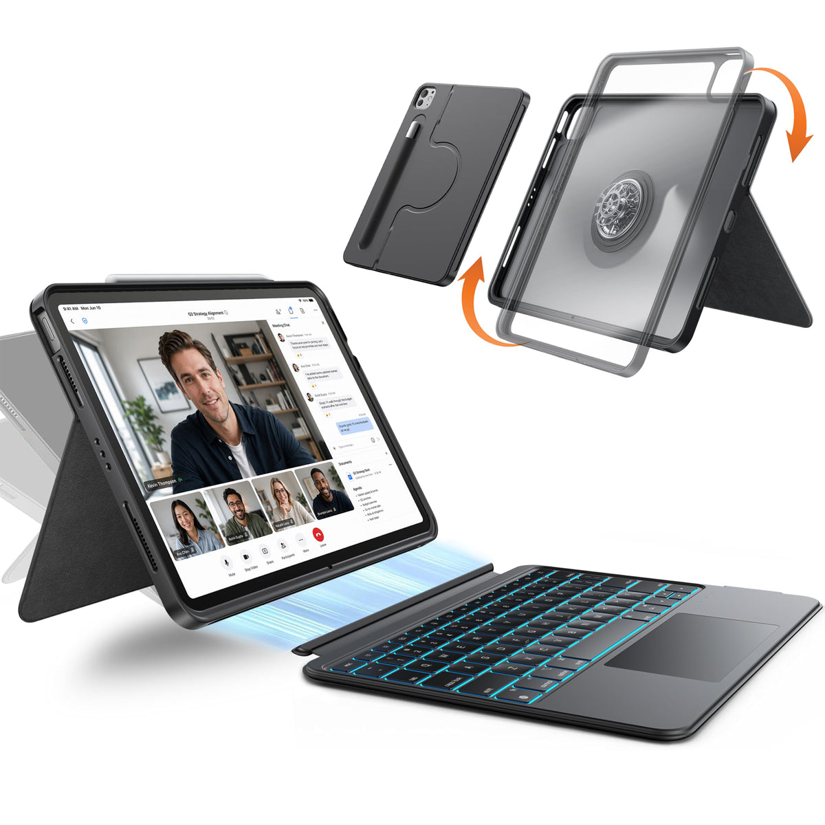 HOU 360° Rotating Detachable Keyboard Case for iPad 7th/8th/9th Generation