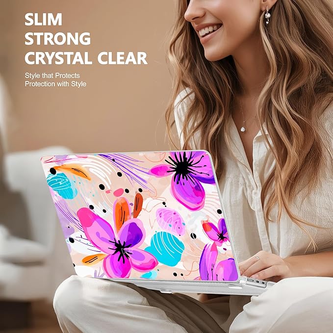 Case for MacBook Air 15 Inch 2025 2024 2023 Release M4 A3241 M3 A3114 M2 A2941, Hard Shell with Screen Protector & Keyboard Cover, Compatible with Touch ID, Trendy Floral