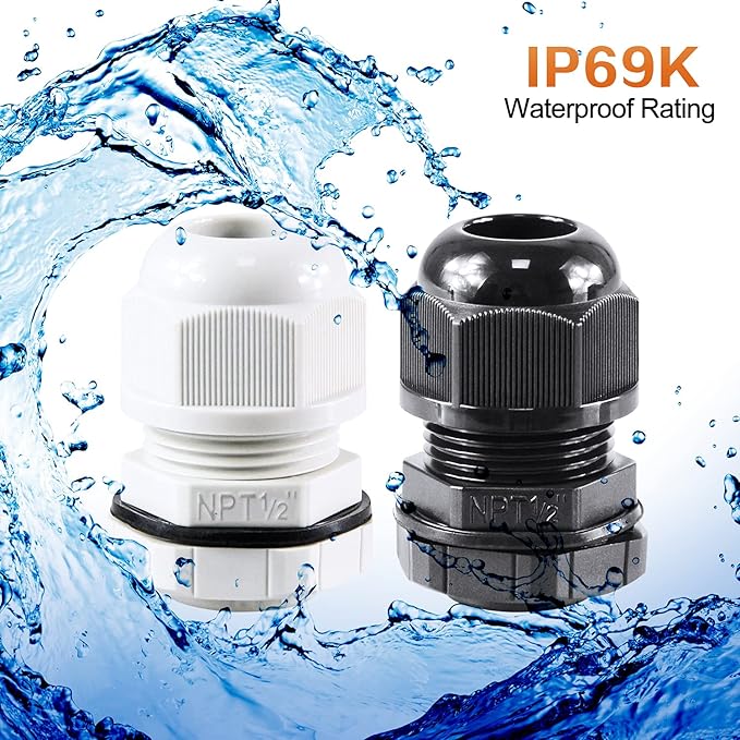 XHF IP68 Nylon Waterproof NPT Cable Glands Assortment 48pcs 1/4", 3/8'', 1/2'', 3/4'', 1'' UL Listed and RoHS Cord Grip Compliant Cable Strain Relief Gray