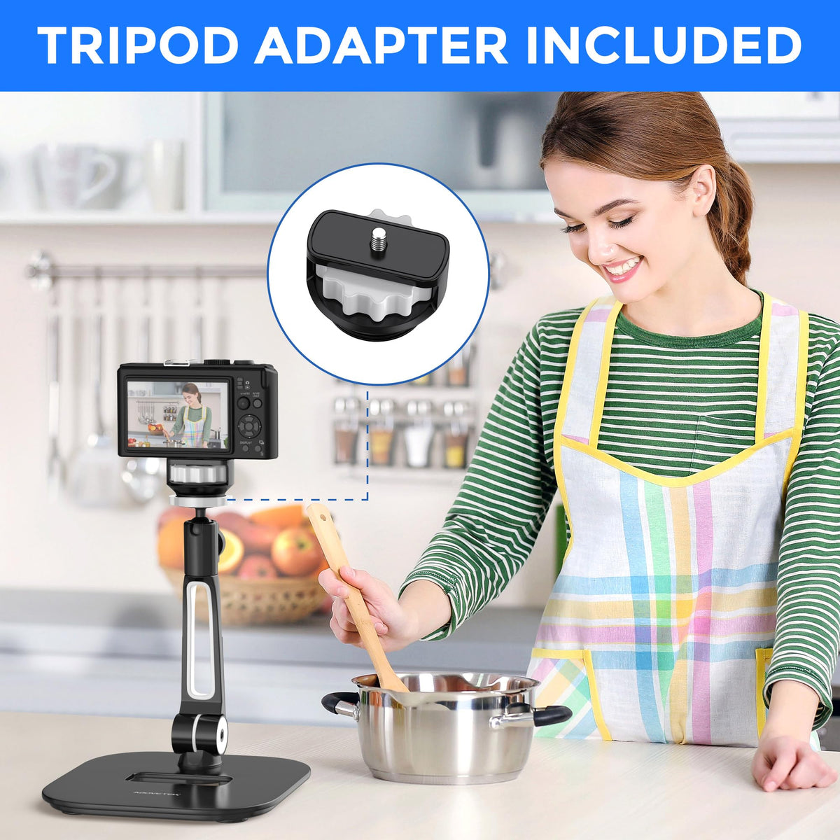 AboveTEK Tablet Stand Holder, Stylish Aluminum iPad Stands, Foldable 360° Swivel Table Stand Holder fits 4-11" Tablets/Smartphones for Kitchen Bedside Office POS Showroom Reception (Black)