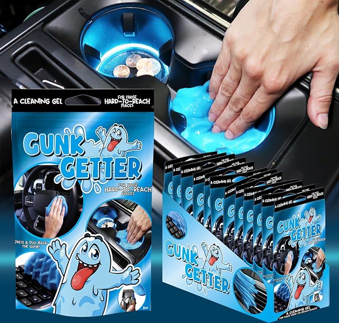 Gunk Getter Car Cleaning Gel 12 Pack for Those Hard to Reach Places, Automotive Cup Holder Electronic Keyboard Office, Slime Gel Cleaner Dust Crumb Removal (Diamond Ice