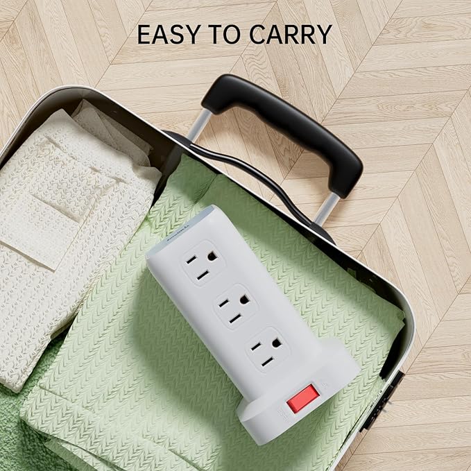 PD20W Power Strip Tower Surge Protector,16.5FT Extension Cord,Power Strip with USB 12 Outlets with 4 USB Ports (1 USB C), Flat Plug Multi Plug Outlet Extender Overload Protection for Home Office