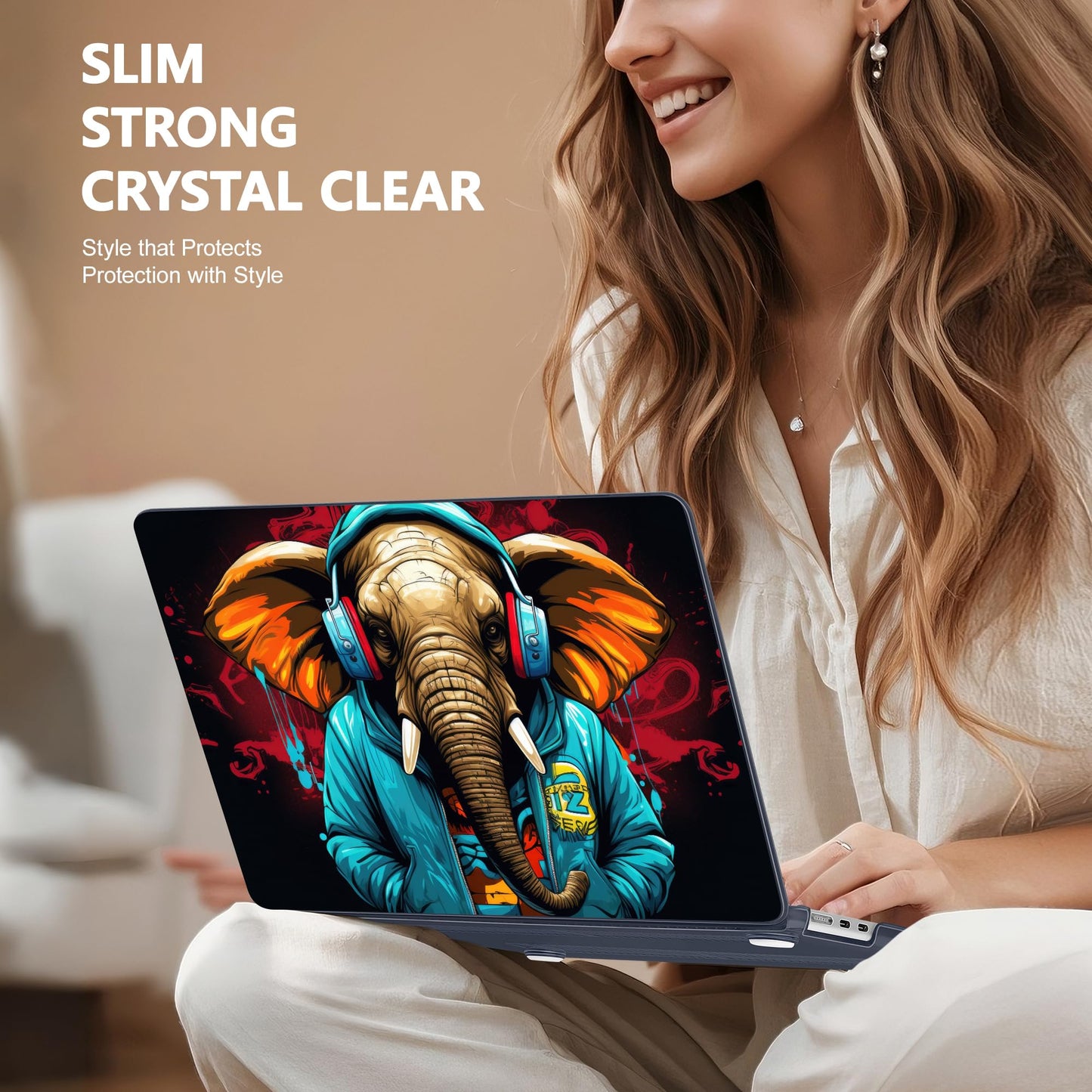 Lepeoac Case for 2026/2025/2024/2023 MacBook Air 15-inch Laptop Release M5 A3448 /M4 A3241 /M3 A3114 /M2 A2941, Stylish Protective Hard Shell Cover for MacBook Air 15.3 inch, Elephant Hoodie