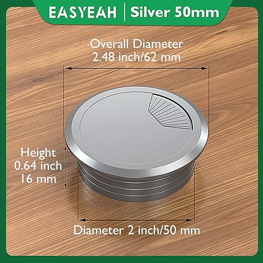 10 Pcs Desk Grommet 2" / 50 mm, Desk Cord Hole Cover, Cable Grommet ABS Plastic, Desk Hole Grommet for Home & Office Pc, Detachable Adjustable Cable Cord Organizer-Silvery