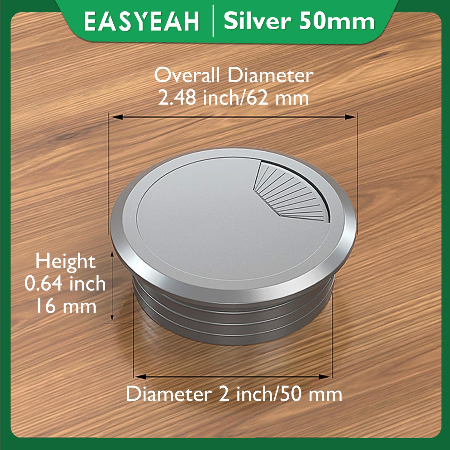 EASYEAH 10 Pcs Desk Grommet 2" / 50 mm, Desk Cord Hole Cover, Cable Grommet ABS Plastic, Desk Hole Grommet for Home & Office Pc, Detachable Adjustable Cable Cord Organizer-Silvery