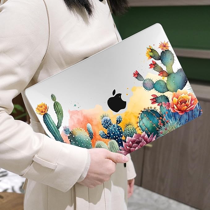 MEEgoodo for M4/M3/M2 MacBook Air 15.3 inch Case 2025 2024 2023, Case Fit Model (A3241/A3114/A2941) for MacBook Air 15 inch, Laptop Hard Shell with Keyboard Cover, Tropical Cactus
