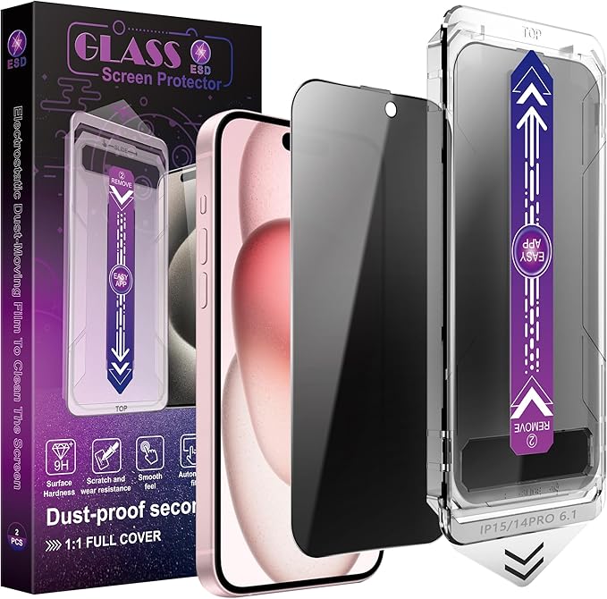 CHRYSHA 2-Pack Matte Privacy Screen Protector for iPhone 15 Pro Max 6.7-Inch, Auto Dust Removal, No Bubbles,Anti-Spy Tempered Glass Film, Easy Installation