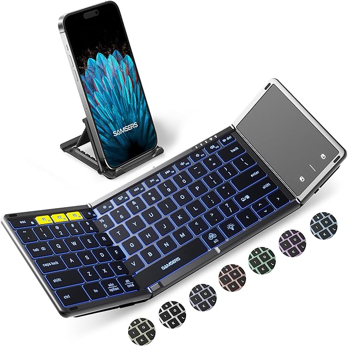 Samsers Full-Size Backlit Foldable Bluetooth Keyboard with Touchpad