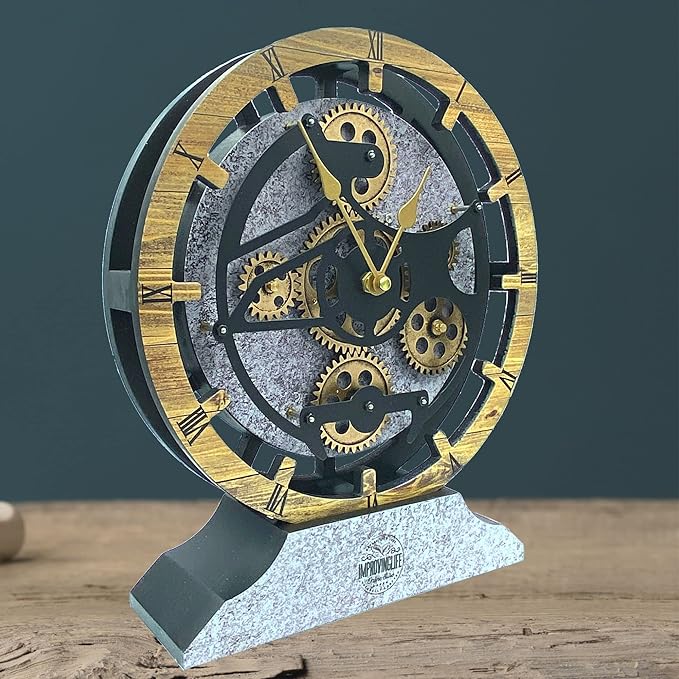 ImprovingLife The Gears Clock Desk Clock 10 inches with Real Moving Gears Convertible into Wall Clock (Grey & White)