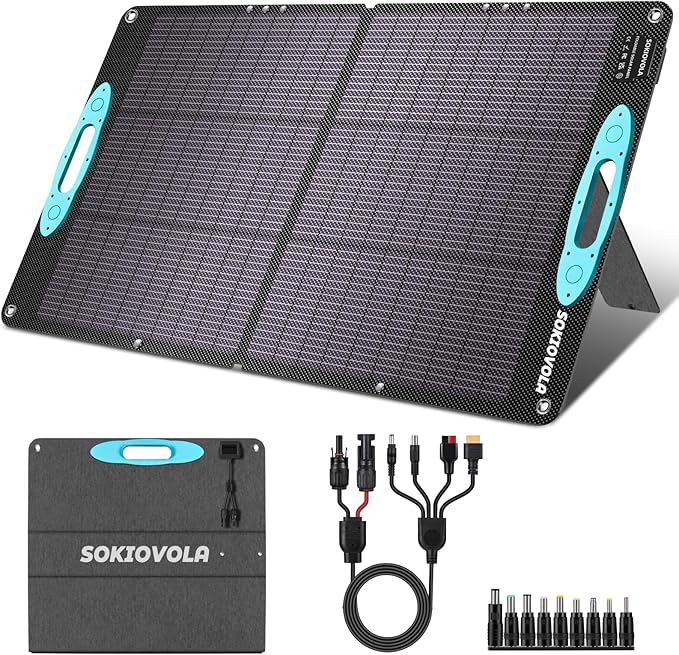 SOKIOVOLA 200W Portable Solar Panels for Power Station, IP68 Waterproof ETFE Foldable Solar Panel Kit 25% High Conversion Efficiency Solar Panel for Camping Outdoor RV Blackout