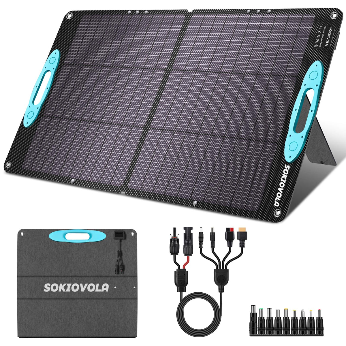 SOKIOVOLA 200W Portable Solar Panels for Power Station, IP68 Waterproof ETFE Foldable Solar Panel Kit 25% High Conversion Efficiency Solar Panel for Camping Outdoor RV Blackout