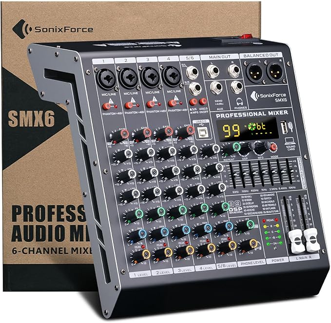 SonixForce 4 Channel Audio Mixer, 99 DSP Effects Sound Board Console