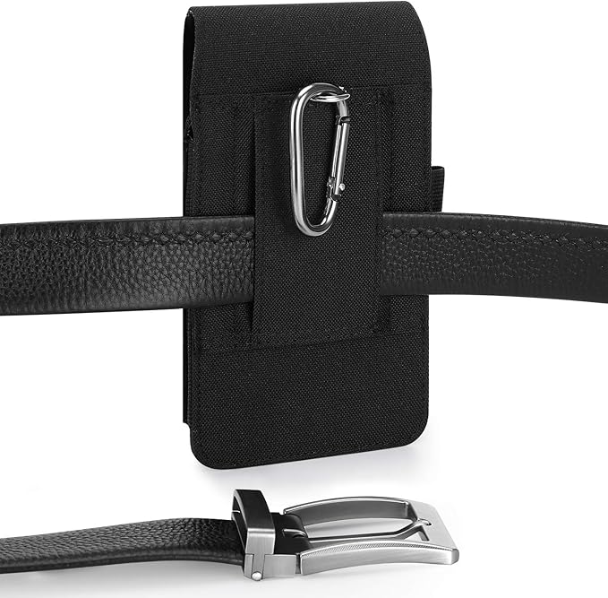 Mopaclle Nylon Phone Holster for iPhone 17 Pro iPhone 16 Pro 16e 15Pro 14 13 12 11,Samsung Galaxy S25 S24 S23 S22 S21 Cell Phone Belt Holder with Carabiner Clip & ID Card Pocket Pouch for Men Women