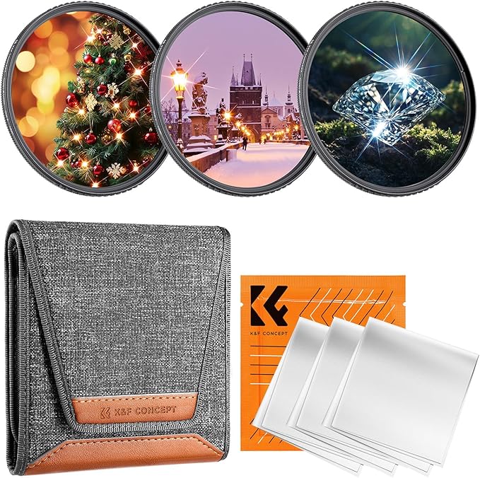 K&F CONCEPT 72mm Star Filters Kit 3pcs 4+6+8 Points Starburst Filters Set
