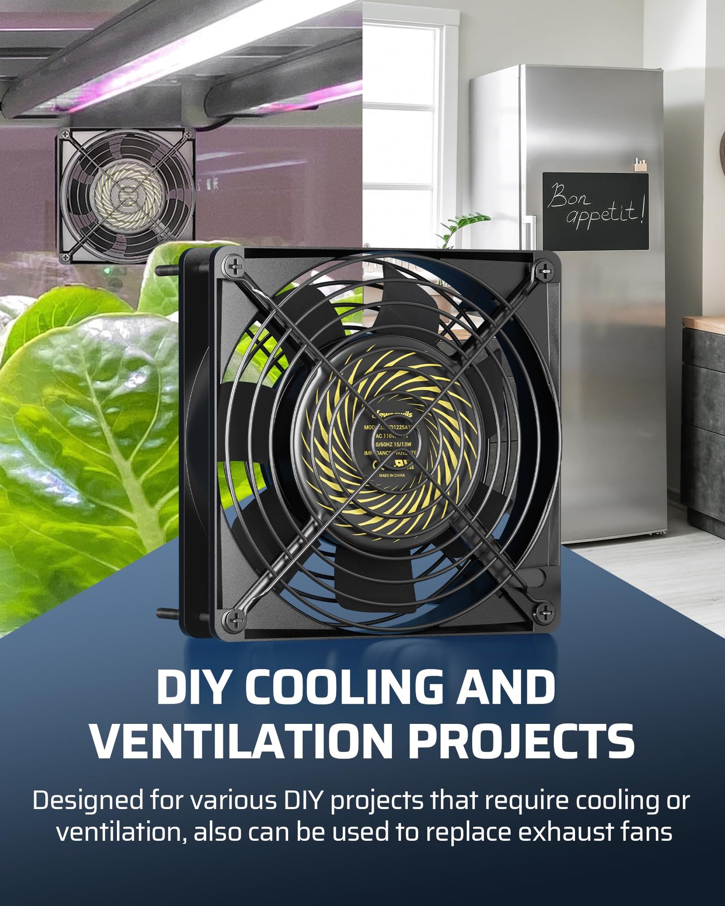DEWENWILS 120V AC Fan, Waterproof Exhaust Fan 120mm, 13W 2800RPM 60CFM, DIY Cooling Fan for Refrigerator, Computer Case, Compressor Engine, Generator, UL Listed