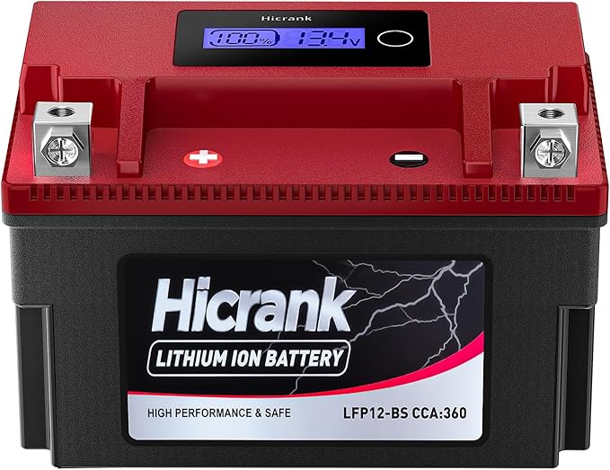 Hicrank YTX12-BS 12V 6Ah,360CCA LiFePO4 Lithium Motorcycle Battery,Powersports Battery for Honda KTM Yamaha Harley Fit ATV, UTV, Motocross, Lawn Mower, Jet Ski, Polaris