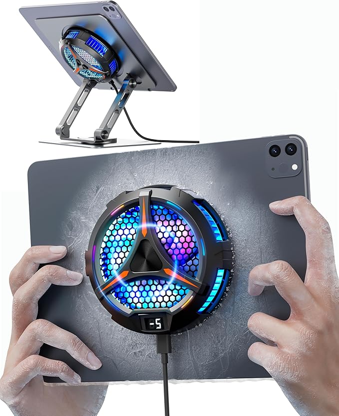 ACEDAYS iPad Cooler,Magnetic Tablet Cooler for ipad/Surface pro/Samsung Tab,Compatible for Steam Deck,Universal Radiator with Temperature Display for Mobile Gaming,Tiktok Live Streaming