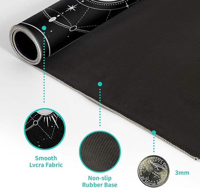 Sun Moon Gaming Mouse Pad Black Large Mouse Pad for Keyboard and Mousepad Desk Mat with 3mm Non-Slip Base and Stitched Edge for Gaming and Office Computer Mat Protector Mat 31.5x11.8 Inch