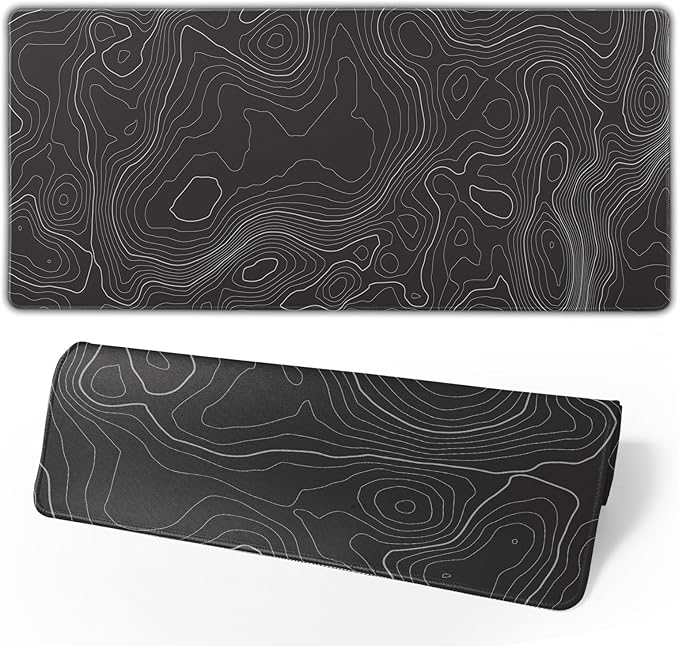 Japanese Sea Wave Large Mouse Pad, Anime Black Gaming, Extended Kanagawa Mat Desk Pad, 3mm Thick Long Non-Slip Rubber Base Mice Pad, 31.5 X 11.8 Inch