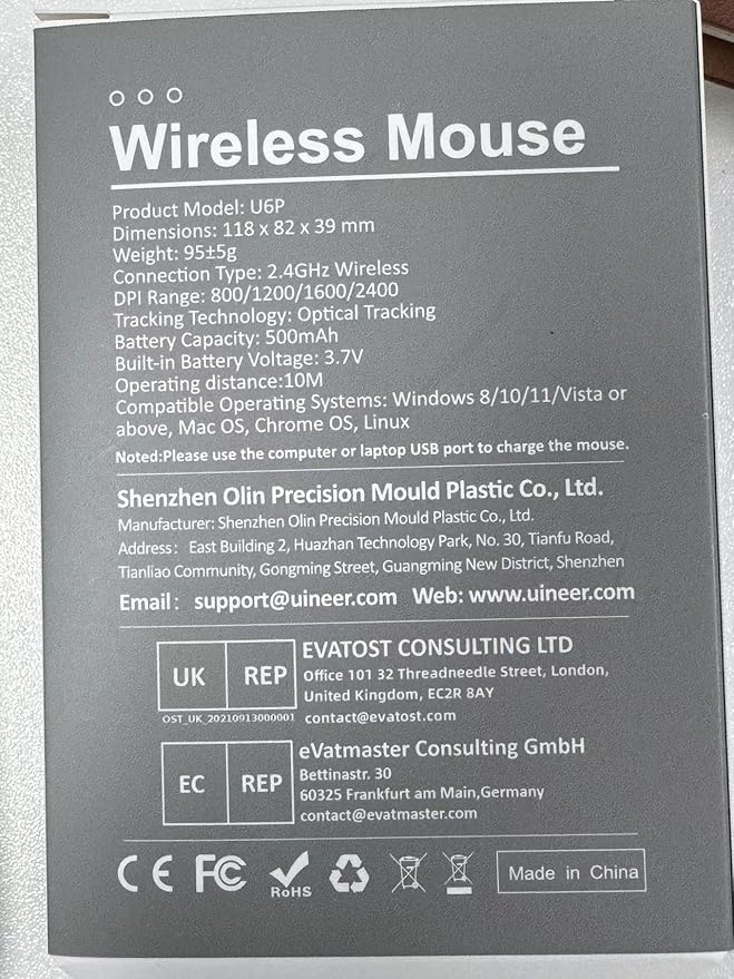 Uineer Bluetooth Mouse, Tri-Mode Wireless, Rechargeable, 3-Device Switch