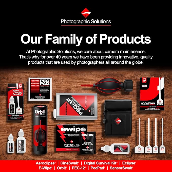 Photographic Solutions Digital Survival Kit - Type-2 (17mm) Sensor Swabs, PEC-PAD Photo Wipes, E-Wipe Packet, Aeroclipse Optic Cleaner Non-Flamable Solution - Camera Cleaning Kit with Travel Bag