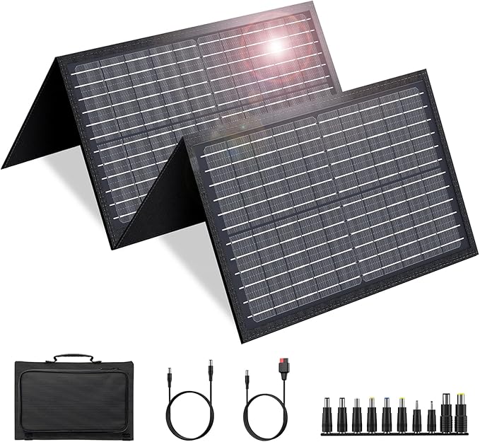 100W Portable Solar Panel for Power Station Generator, iPhone, Galaxy, Tablets, Foldable Solar Charger with USB QC 3.0/USB C/18V DC, IPX4 Waterproof Solar Panels for Camping Outdoor Van RV Trip
