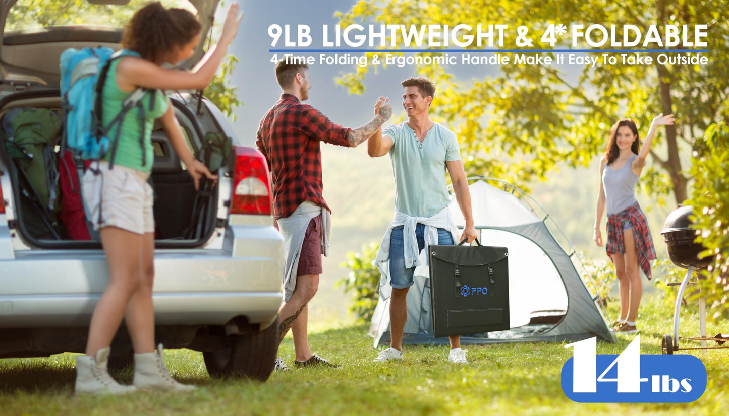 PPQ 200W Portable Solar Panel Kit 18V/12A,14lb Foldable Briefcase Solar Charger w/ 24% Efficiency,4 Cables & 16 Outputs for All Camping Power Station, RV Battery, Phones, IP67 Waterproof