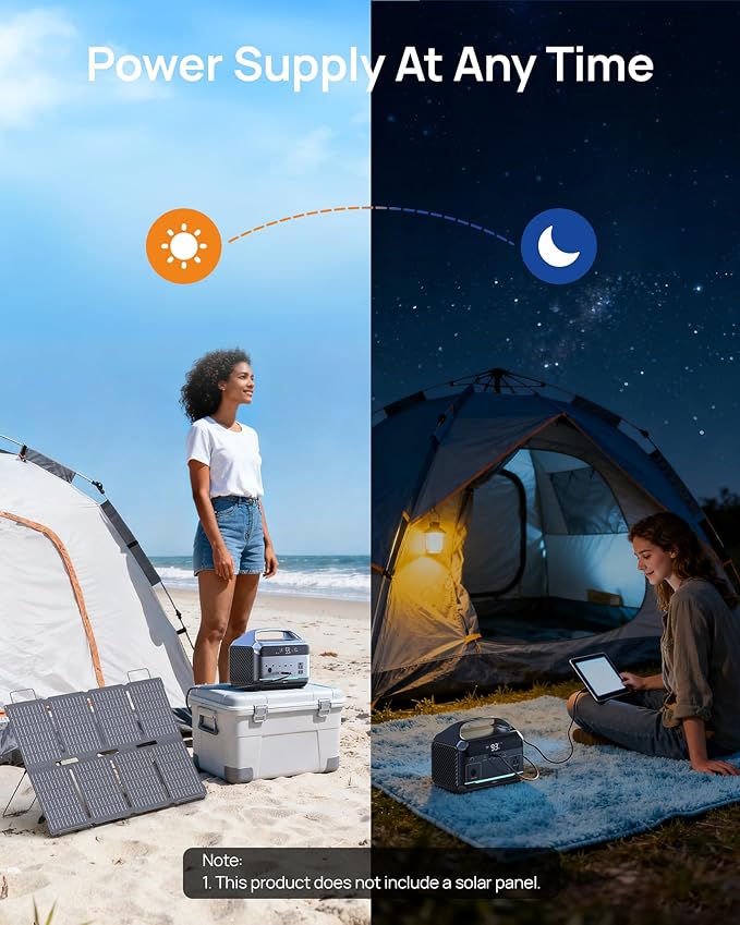 DaranEner Portable Power Station, Outdoor 288Wh(90,000mAh) LiFePO4 Battery, 600W(1200W Surge) AC Outlets, 1.7H Fast Charging Solar Generator for Camping, RV Travel, Home Use(Solar Optional)