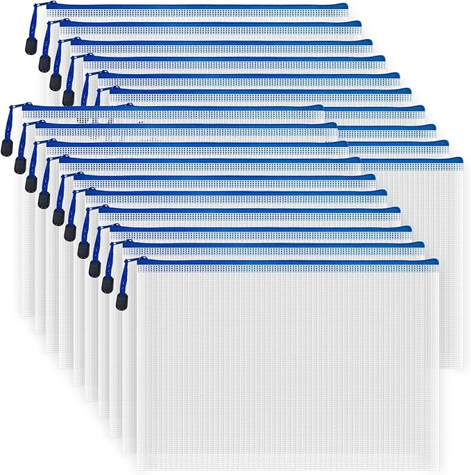 AUSTARK 20pcs Mesh Zipper Pouch Bags, Multipurpose Waterproof Organization Storage Bag for Office School Home Travel (A3 Size 16.9''x12''